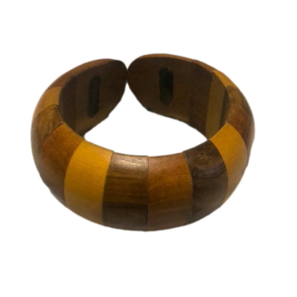 𝅺vtg Wooden Articulated Panel Assorted Multi Colour Cuff Bangle 7”